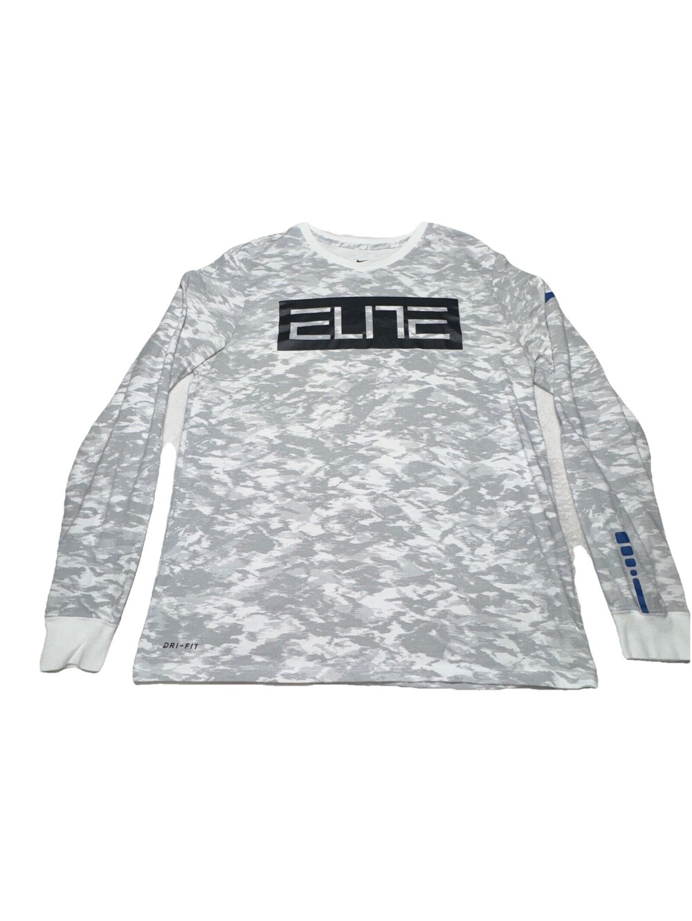 Nike Dri-fit Men's L Gray White Camo Long Sleeve Running Elite Athletic Cut